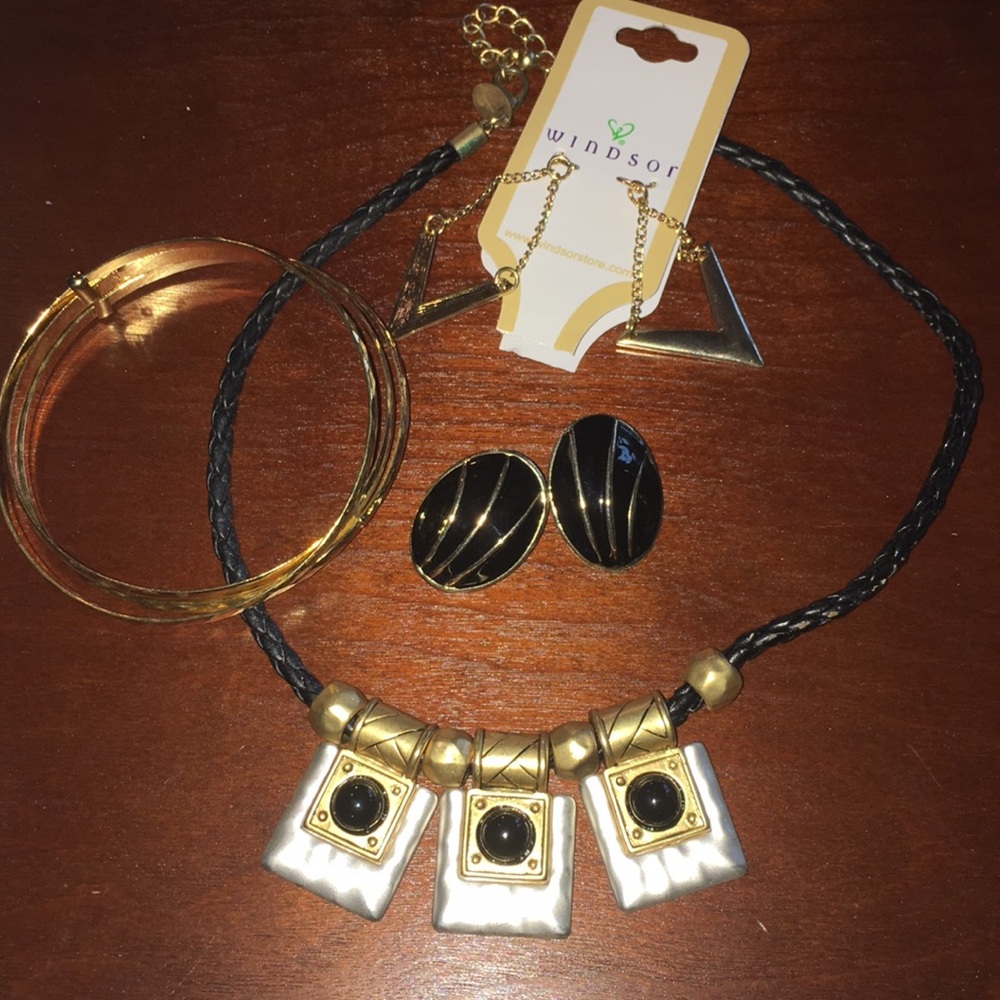 Bundle Of  Black & Gold Jewelry w/ new earrings